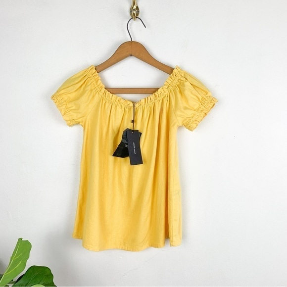 NWT Vero Moda Yellow Linen Blend Off the Shoulder Top Sz XS - Picture 1 of 6